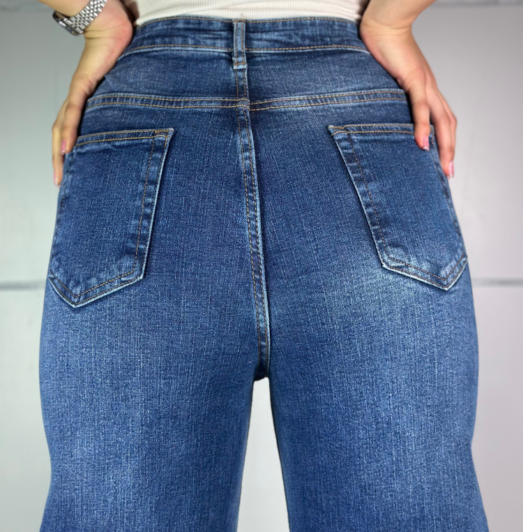 شلوار جین نیم بگ ابی سایه روشن